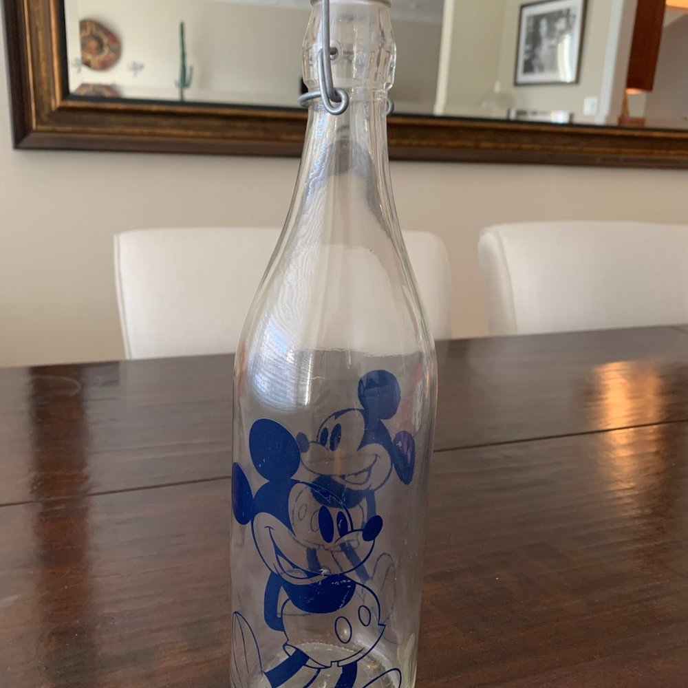 VINTAGE Decover/Disney Mickey Mouse Flip-Top Glass Bottle